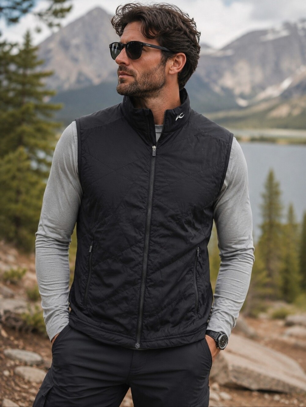 KJUS Men’s Retention Vest Black Quilted Lightweight  Full Zip Size 52L